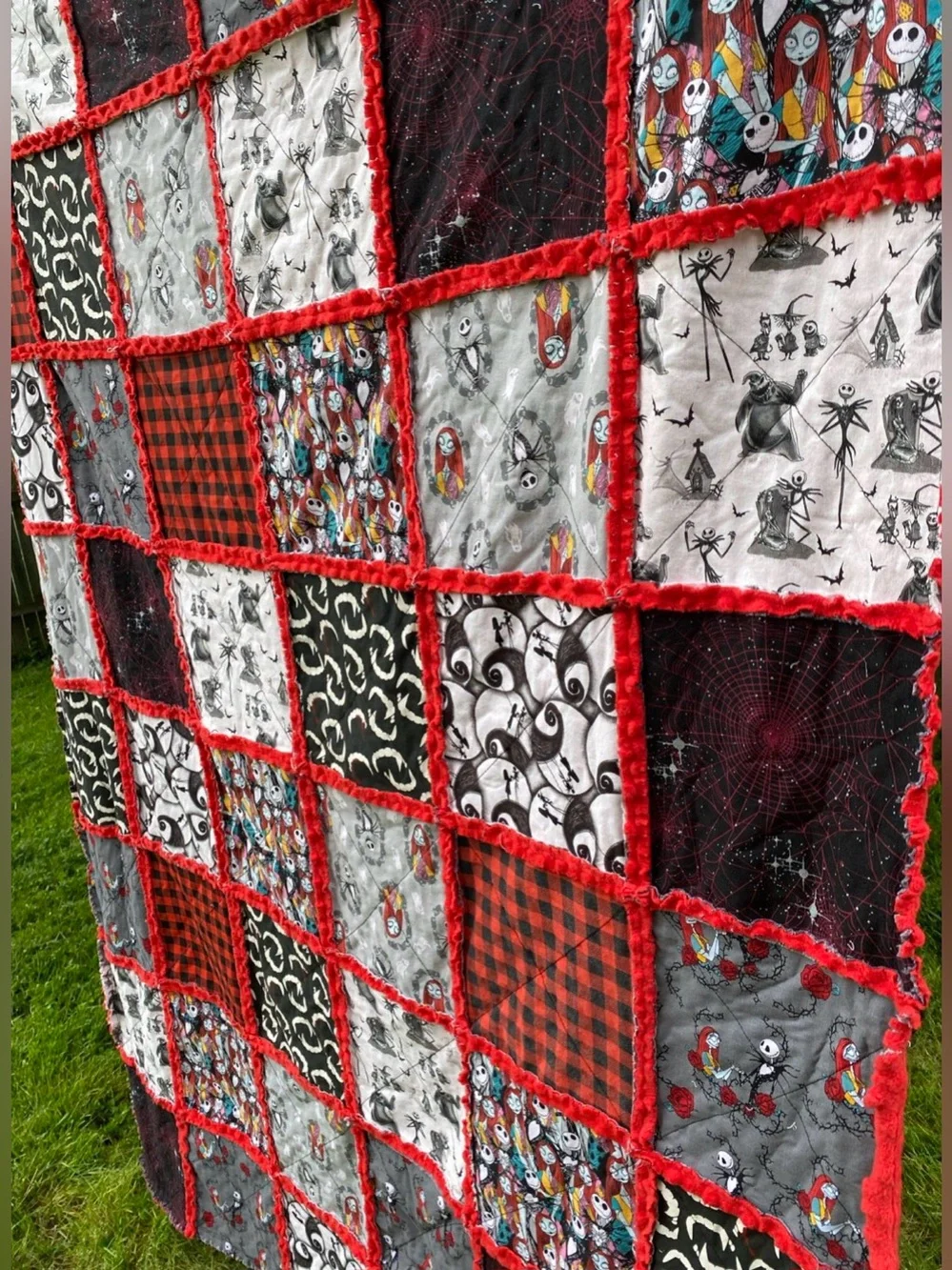 Handmade Nightmare Before Christmas Quilt, Large Minky Rag Quilt Throw